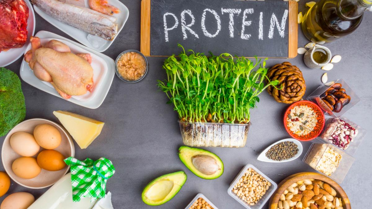 high-protein-food-meat-fish-poultry-nuts-dairy-products-eggs-micro-greens-beans-avocado-oil-oat-seeds-products-goof-healthy-hair_88649500