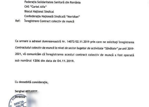sanitas contractul colectiv de munca din sanatate inregistrat la ministerul muncii