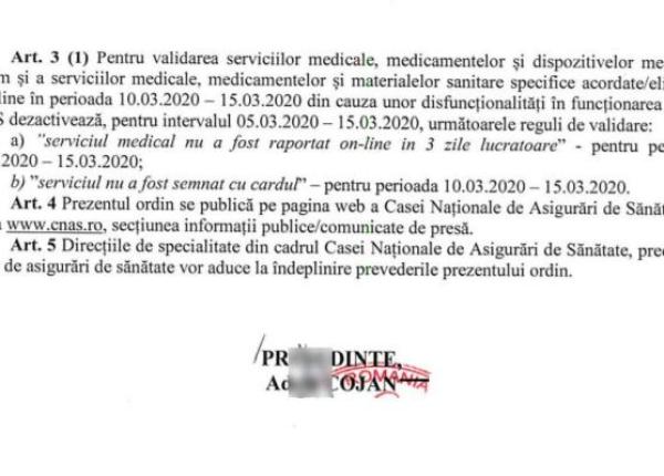 cnas ordin pentru introducerea in pias a serviciilor nevalidate din cauza disfunc ionalita ilor