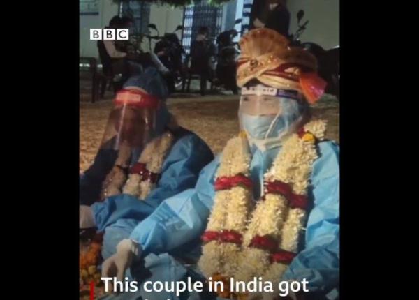 un cuplu din india casatorit full echipat in echipament de protectie mireasa a fost testata pozitiv la covid chiar in ziua nuntii