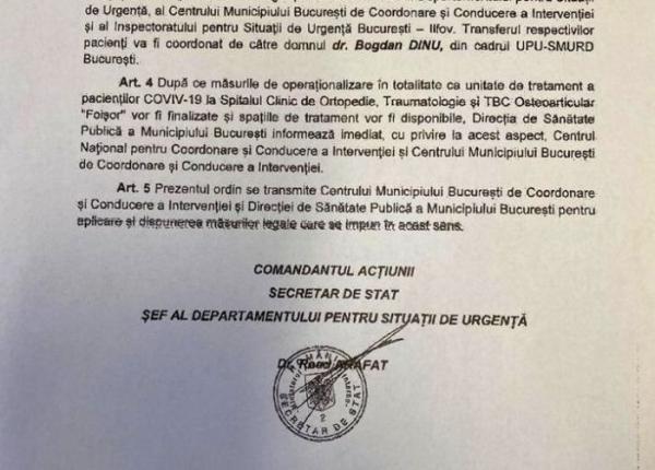 ordinul de evacuare a spitalului de ortopedie foisor pentru a l transforma in spital covid 19 documentul complet