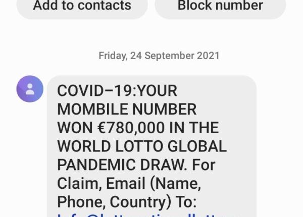 atentie la noua escrocherie covid 19 numarul tau de telefon a fost selectat la loterie si ai castigat 780 000 de euro