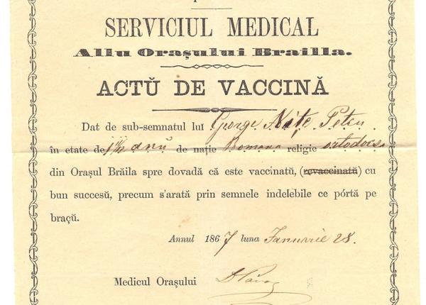 cum arata o adeverinta de vaccinare din 1867